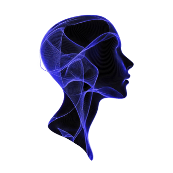 digital artwork of human head silhouette in profile, featuring intricate blue wireframe lines creating futuristic and abstract design. image conveys sense of technology and innovation png