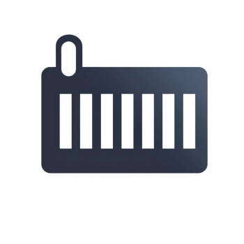 dark blue shipping container icon with minimalist design, featuring vertical lines and loop on top left corner, symbolizing logistics and transportation png