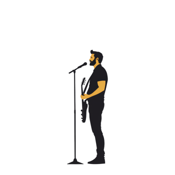 silhouette of musician passionately singing and playing guitar on stage, conveying sense of energy and performance. image captures essence of live music and artistic expression png
