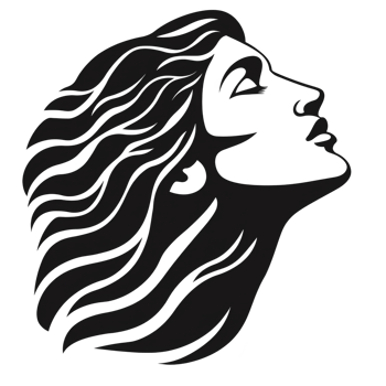 stylized silhouette of woman face with flowing hair, evoking sense of freedom and elegance. design is simple yet expressive, capturing movement and grace png