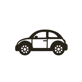 simple black and white sketch of compact car with rounded shape and visible wheels, evoking minimalist and playful design png