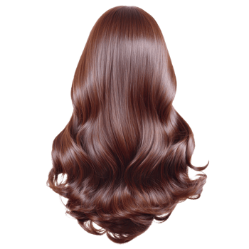 luxurious, wavy brown wig with glossy finish, showcasing long, flowing locks. hairpiece exudes elegance and style, perfect for fashion or costume use png
