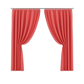 Red curtains elegantly hang from rod, showcasing classic draped design. vibrant color and smooth fabric create warm and inviting atmosphere, perfect for any room decor png