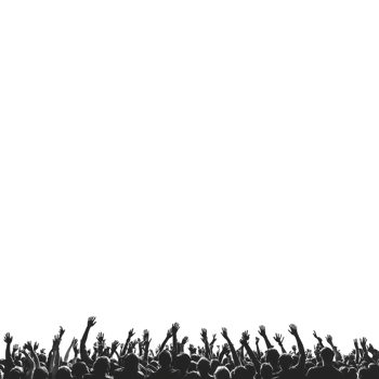 lively crowd of silhouetted people raises their hands excitement, creating dynamic and energetic atmosphere. image captures essence of concert or event, highlighting joy and enthusiasm of audience png