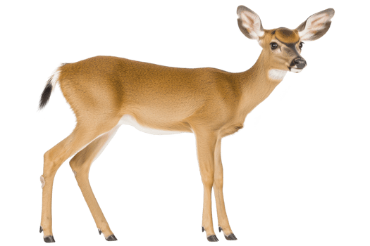 young deer stands gracefully, showcasing its slender legs and alert ears. smooth brown coat and gentle expression evoke sense of calm and curiosity png
