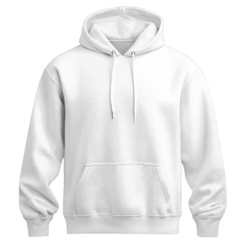 plain white hoodie with front pocket and drawstring hood, perfect for casual wear. simple design makes it versatile for various styles and occasions png