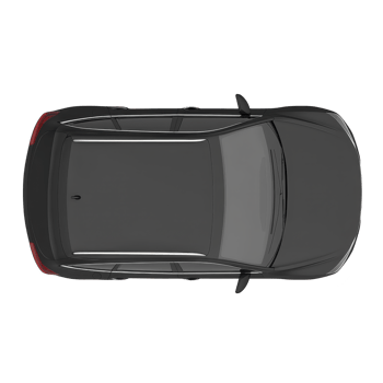 Aerial view of sleek black car with modern design, showcasing its streamlined shape and tinted windows. car roof and side mirrors are visible, emphasizing its contemporary style png