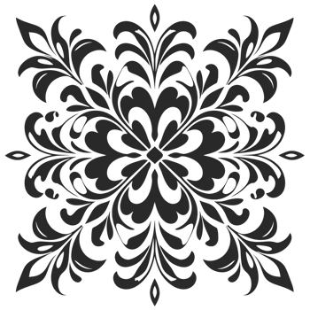 Ornate black floral pattern with symmetrical design, featuring intricate leaves and curves, creating elegant and classic look. Perfect for wallpaper, textiles, or decorative elements png