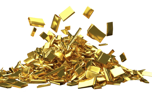 pile of shiny gold bars and pieces scattered in heap, reflecting light and creating luxurious and opulent appearance. image conveys wealth and abundance png