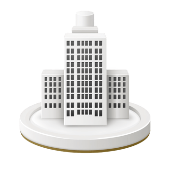 3D illustration of white, modern skyscraper with multiple windows, set on circular base, symbolizing urban architecture and city development png