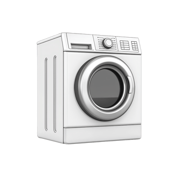 modern washing machine with sleek design and digital controls, featuring front loading door and metallic accents, ideal for efficient laundry care png