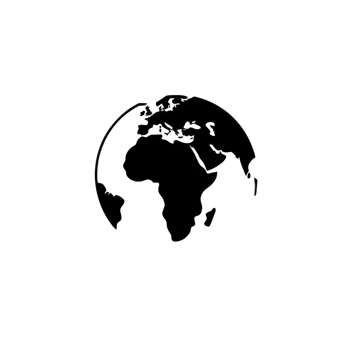 simple black and white illustration of globe showing Africa, Europe, and parts of Asia, with minimalist design. globe is centered and isolated on transparency background png