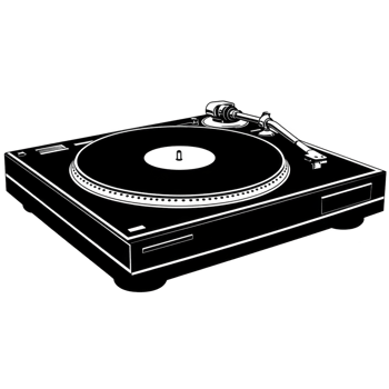 black and white illustration of vintage turntable, showcasing its classic design with tonearm and platter, evokes sense of nostalgia and appreciation for analog music png