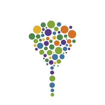 colorful heart shape composed of variously sized circles in vibrant hues of green, orange, blue, and purple, creating playful and artistic design png