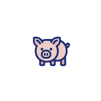 cute, cartoon style pig illustration with simple design and pink color, outlined in blue, stands out against plain background. pig expression is friendly and playful png