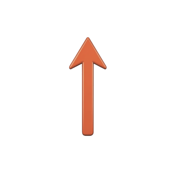 orange upward arrow symbol on transparent background, representing direction or increase. arrow is simple and bold, conveying sense of movement or progress png