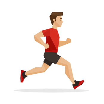 digital illustration of person running, wearing red shirt and black shorts, captures dynamic motion and energy of exercise. minimalist style emphasizes movement and athleticism png