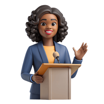 African woman giving a speech at a podium, business presentation or public speaking concept png