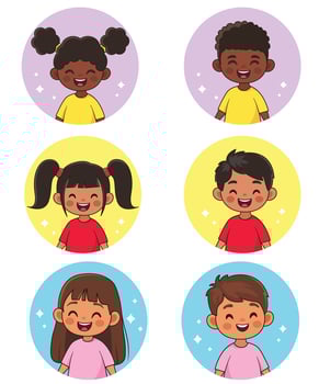 Set of stickers of smiling children. Children of different races. Collection of avatars. clipart. vector