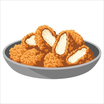 illustration of breaded chicken nuggets on a plate, set against a white background. Perfect for food related designs, restaurant ads and snack themed visuals. vector