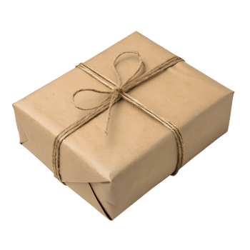 Elegant wrapped gift box with rustic twine bow isolated on transparent background, minimalist holiday present png