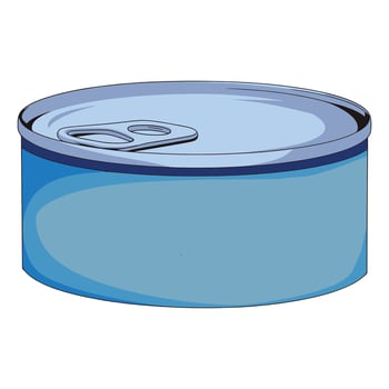 Tuna tin can icon in cartoon style, illustration isolated on white background. Ideal for food packaging, canned goods labels and seafood themed designs. vector