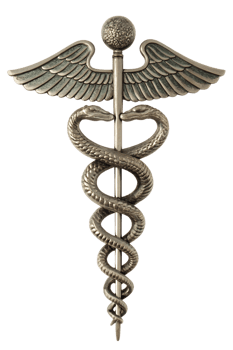 Caduceus symbol with two snakes and wings, emblem of medicine and healthcare, isolated on transparent background png