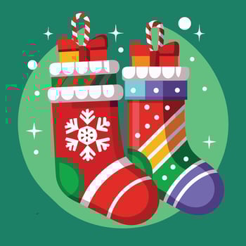 Christmas Stockings Filled with Presents and Candy Canes vector