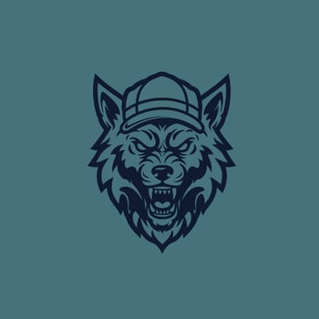 Wolf head logo design wearing a baseball cap vector