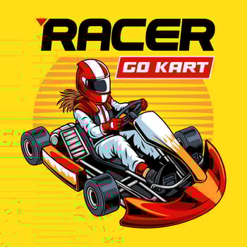 Kart sport racing red color with a woman driver emblem cartoon illustration vector