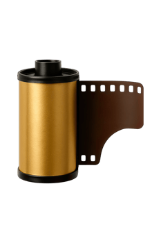 Retro Film Roll Canister with Unrolled Film Strip Isolated on Transparent Background, png