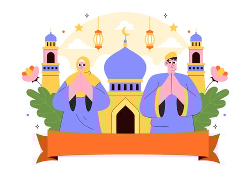 Happy Islamic New Year Design Featuring Mosque and Festive Lanterns vector