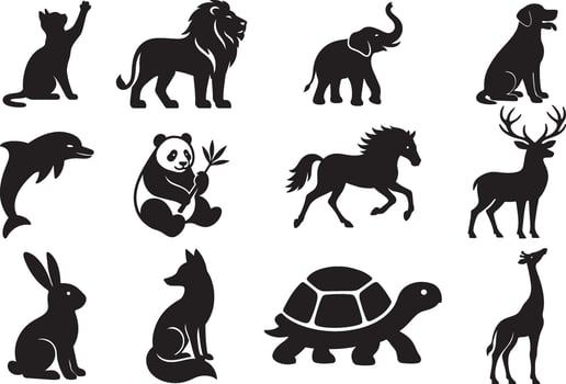 World Animal Day Silhouette Illustration Set of Pets and Wild Animals in Minimalist Flat Style vector