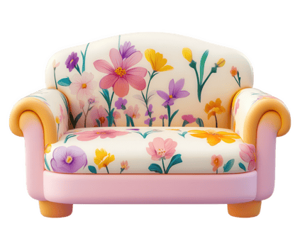 A beautiful and colorful floral sofa, an inviting piece of modern furniture with cheerful tones. png