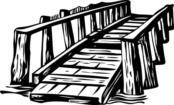 Wooden bridge illustration in vintage style vector