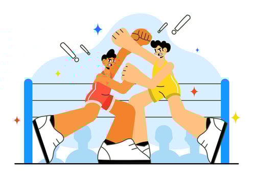 Flat of Wrestling Scene in Competition with Spectators in Background vector