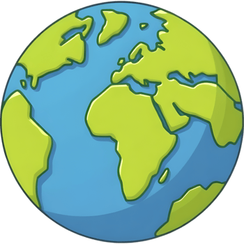 Cartoon Earth Globe with Green Land png