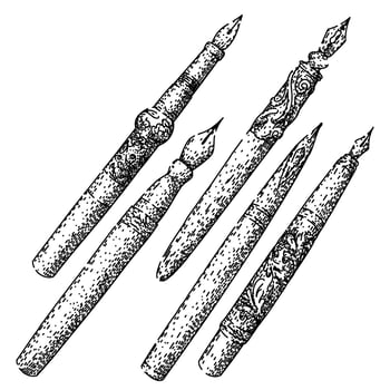 fountain pen set sketch hand items vector