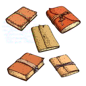 leather bound diary set hand drawn vector