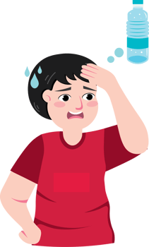 Boy holding empty bottle with thirsty face png