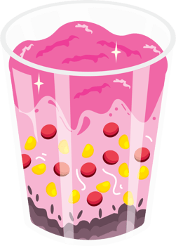 Refreshing summer beverage with ice, coconut milk, and green rice flour jelly png