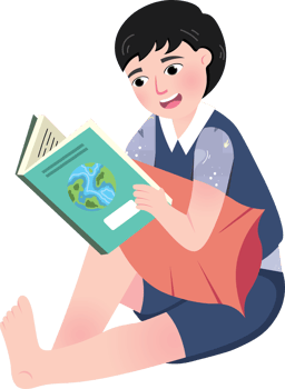 Smiling child reading a book at home on Book Day png