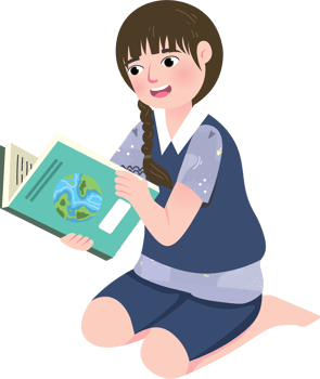 Peaceful reading time of a young girl with textbook png
