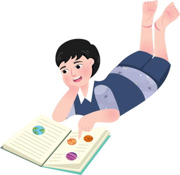 Cute kid studying peacefully at home with textbook png