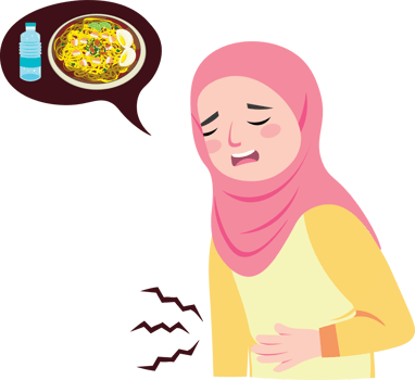 Fasting hijab girl showing signs of hunger and thirst png