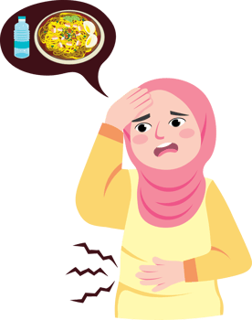 Hijab girl feeling hungry and thirsty during fasting in Ramadan png