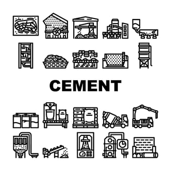 cement production clinker icon set vector