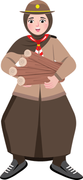 Hijab Girl in Scout Uniform Carrying Wood for Campfire png