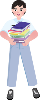 Schoolboy Carrying Heavy Stack of Books with Effort png