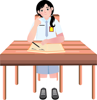 Focused Senior High School Girl Thinking at Her Desk png